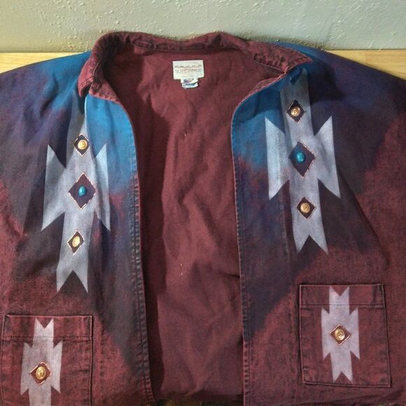Vintage Sundance Denim Wear Aztec Pattern Poncho - Picture 2 of 9